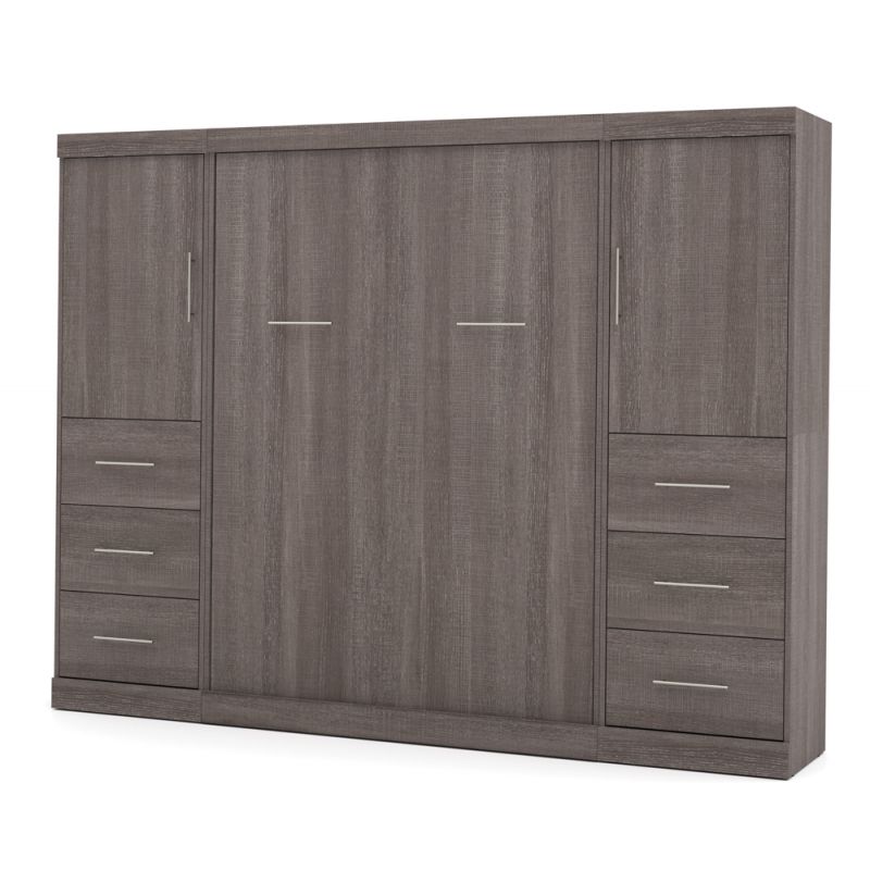 Bestar - Nebula Full Murphy Bed and 2 Storage Units with Drawers (109W) in Bark Grey - 25894-47