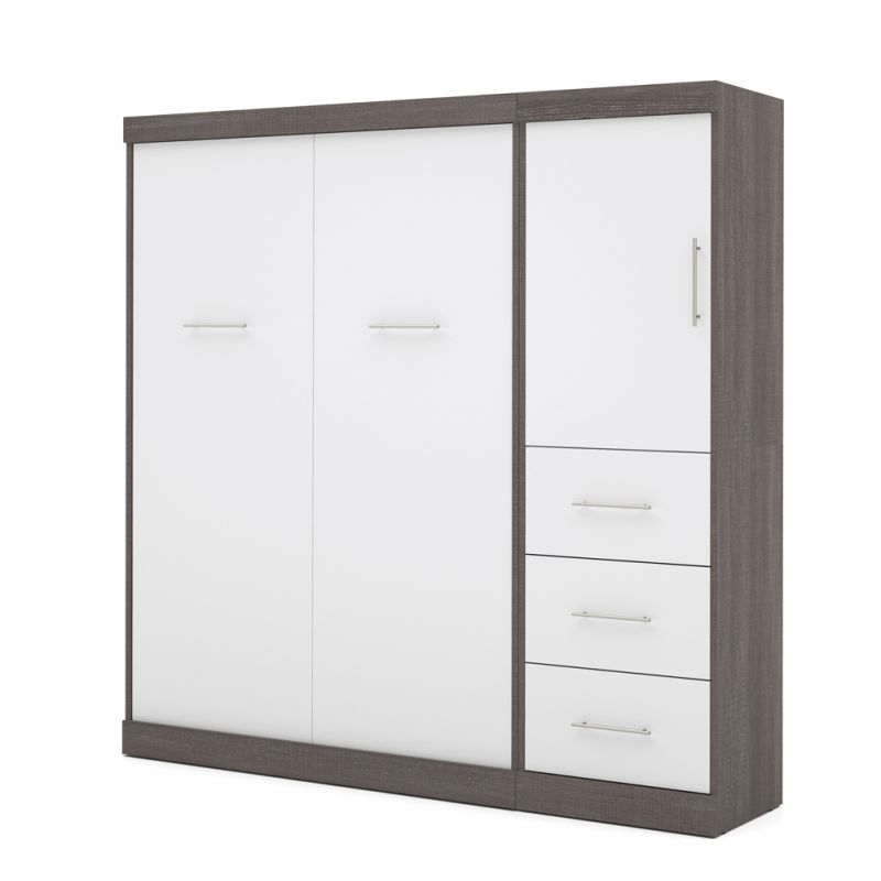 Bestar - Nebula Full Murphy Bed and Storage Unit with Drawers (84W) in Bark Grey & White - 25892-4717