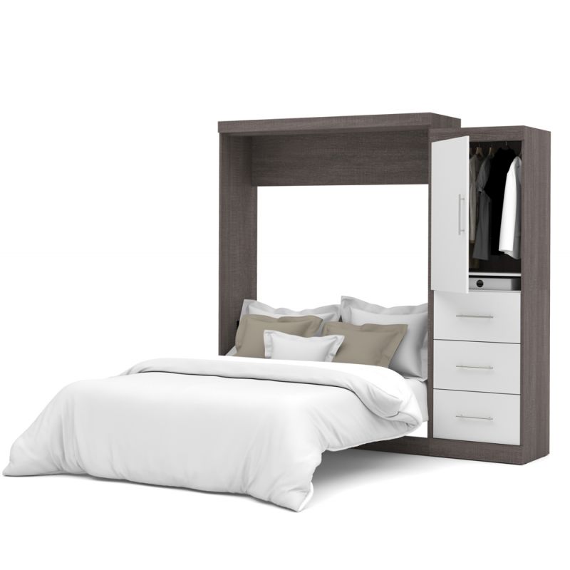 Bestar - Nebula Queen Murphy Bed and Storage Unit with Drawers (90W) in Bark Grey & White - 25882-4717