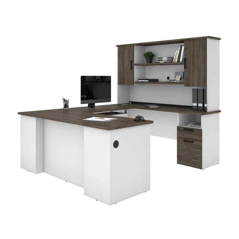 Bestar - Norma 71W U Or L-Shaped Executive Desk with Hutch in Walnut Grey & White - 181852-000035