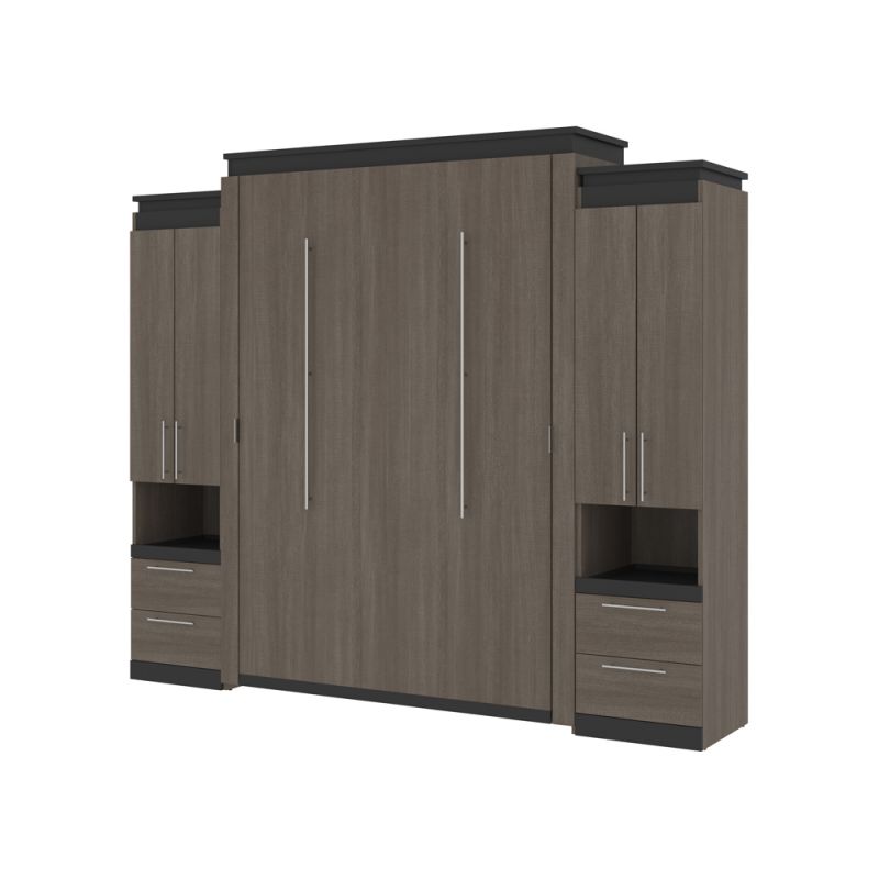 Bestar - Orion 104W Queen Murphy Bed and 2 Storage Cabinets with Pull-Out Shelves (105W) in Bark Gray & Graphite - 116889-000047
