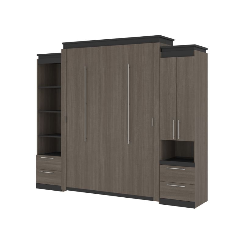 Bestar - Orion 104W Queen Murphy Bed and Narrow Storage Solutions with Drawers (105W) in Bark Gray & Graphite - 116872-000047