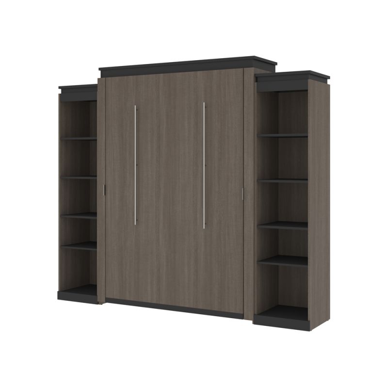 Bestar - Orion 104W Queen Murphy Bed with 2 Narrow Shelving Units (105W) in Bark Gray & Graphite - 116884-000047