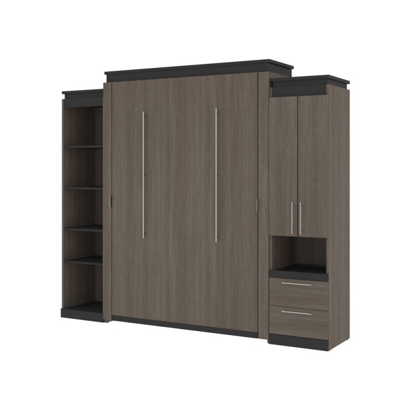 Bestar - Orion 104W Queen Murphy Bed with Narrow Storage Solutions (105W) in Bark Gray & Graphite - 116871-000047