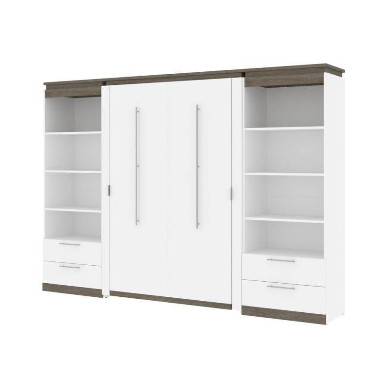 Bestar - Orion 118W Full Murphy Bed and 2 Shelving Units with Drawers (119W) in White & Walnut Grey - 116897-000017