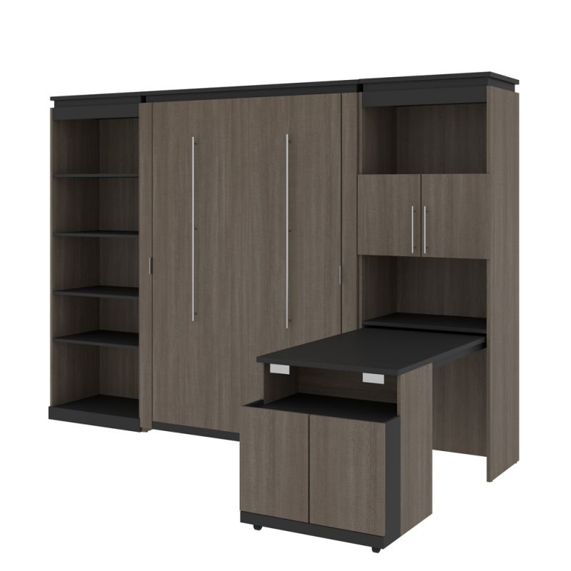 Bestar - Orion 118W Full Murphy Bed with Shelving and Fold-Out Desk (119W) in Bark Gray & Graphite - 116866-000047
