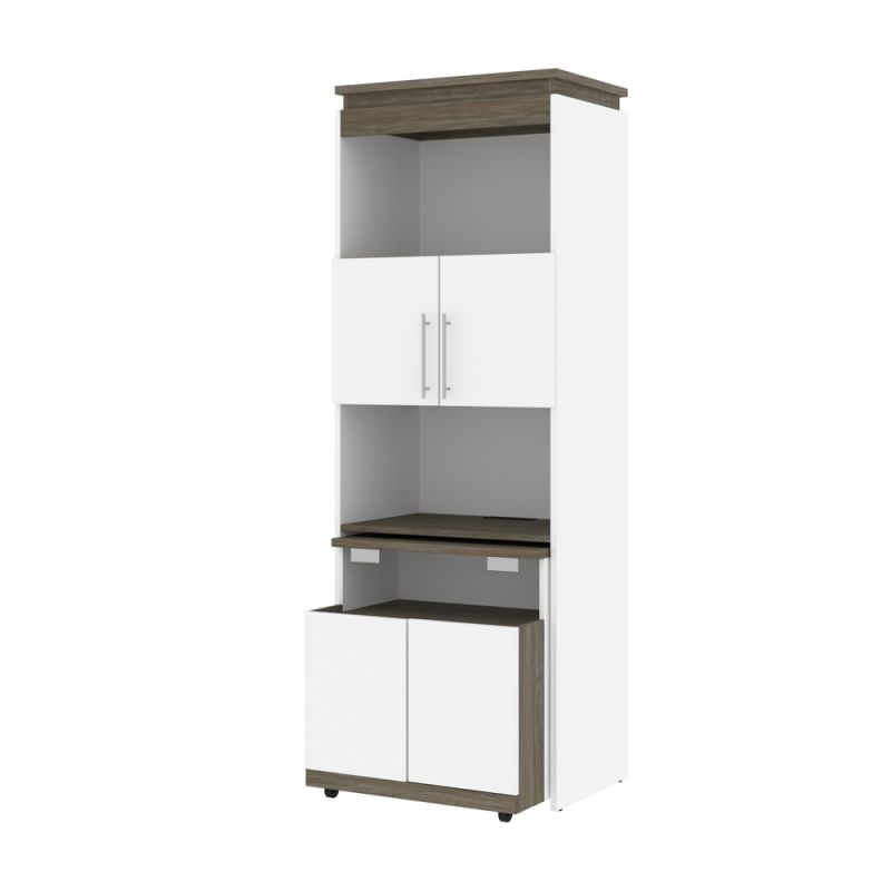 Bestar - Orion 30W Shelving Unit with Fold-Out Desk in White & Walnut Grey - 116166-000017