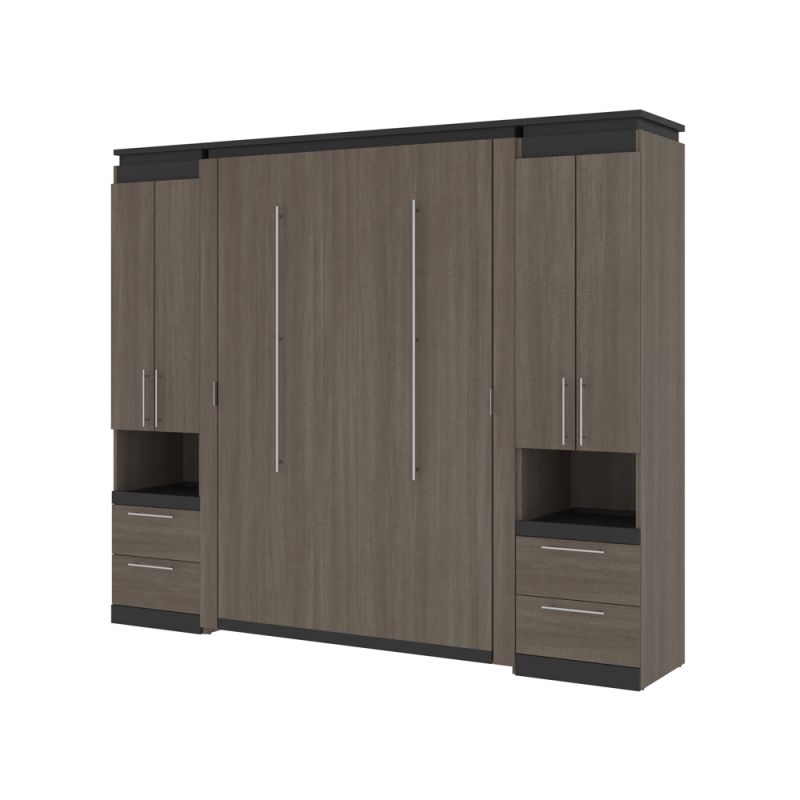 Bestar - Orion 98W Full Murphy Bed and 2 Storage Cabinets with Pull-Out Shelves (99W) in Bark Gray & Graphite - 116899-000047