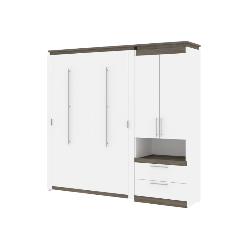 Bestar - Orion Full Murphy Bed and Storage Cabinet with Pull-Out Shelf (89W) in White & Walnut Grey - 116898-000017
