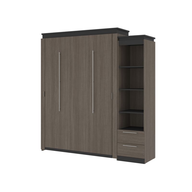 Bestar - Orion Queen Murphy Bed and Narrow Shelving Unit with Drawers (85W) in Bark Gray & Graphite - 116881-000047