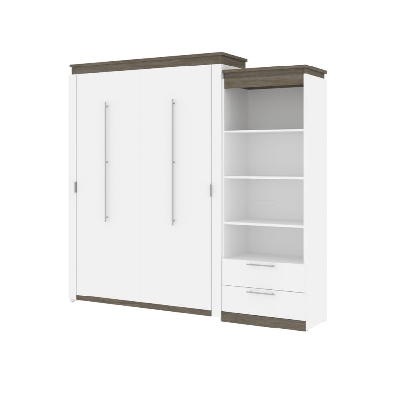 Bestar - Orion Queen Murphy Bed and Shelving Unit with Drawers (95W) in White & Walnut Grey - 116883-000017