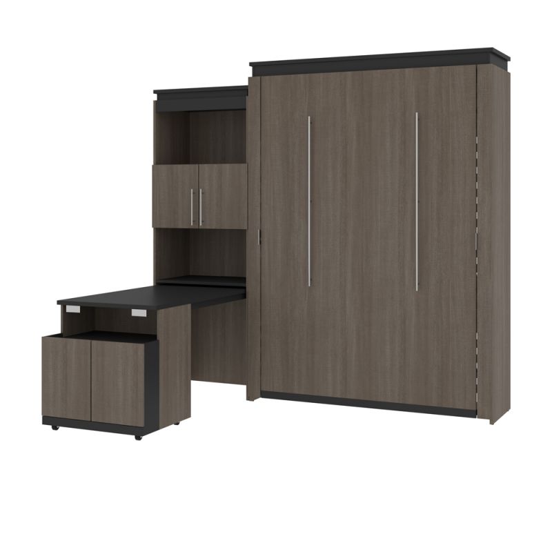 Bestar - Orion Queen Murphy Bed and Shelving Unit with Fold-Out Desk (95W) in Bark Gray & Graphite - 116875-000047