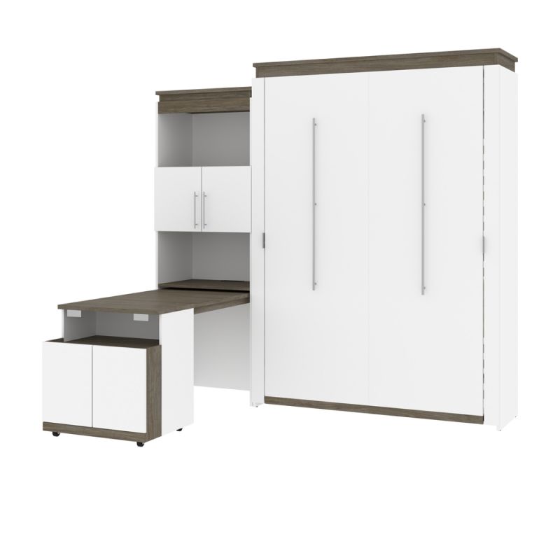 Bestar - Orion Queen Murphy Bed and Shelving Unit with Fold-Out Desk (95W) in White & Walnut Grey - 116875-000017