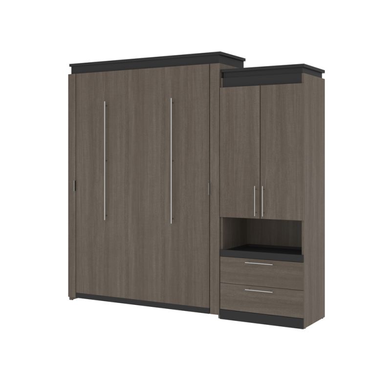 Bestar - Orion Queen Murphy Bed and Storage Cabinet with Pull-Out Shelf (95W) in Bark Gray & Graphite - 116888-000047