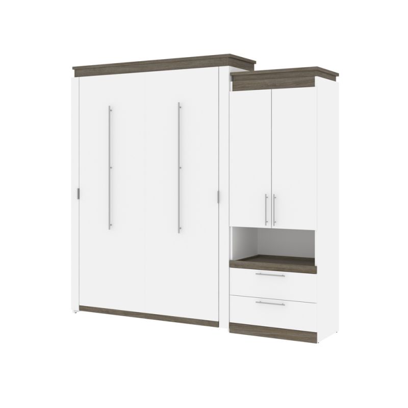 Bestar - Orion Queen Murphy Bed and Storage Cabinet with Pull-Out Shelf (95W) in White & Walnut Grey - 116888-000017