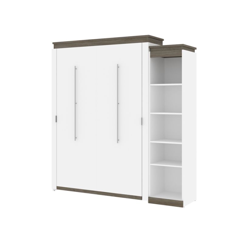 Bestar - Orion Queen Murphy Bed with Narrow Shelving Unit (85W) in White & Walnut Grey - 116880-000017