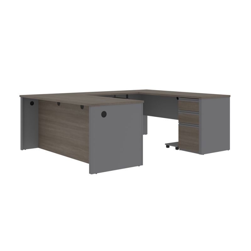 Bestar - Prestige + 72W U-Shaped Executive Desk with Pedestal in Bark Grey & Slate - 99871-000047