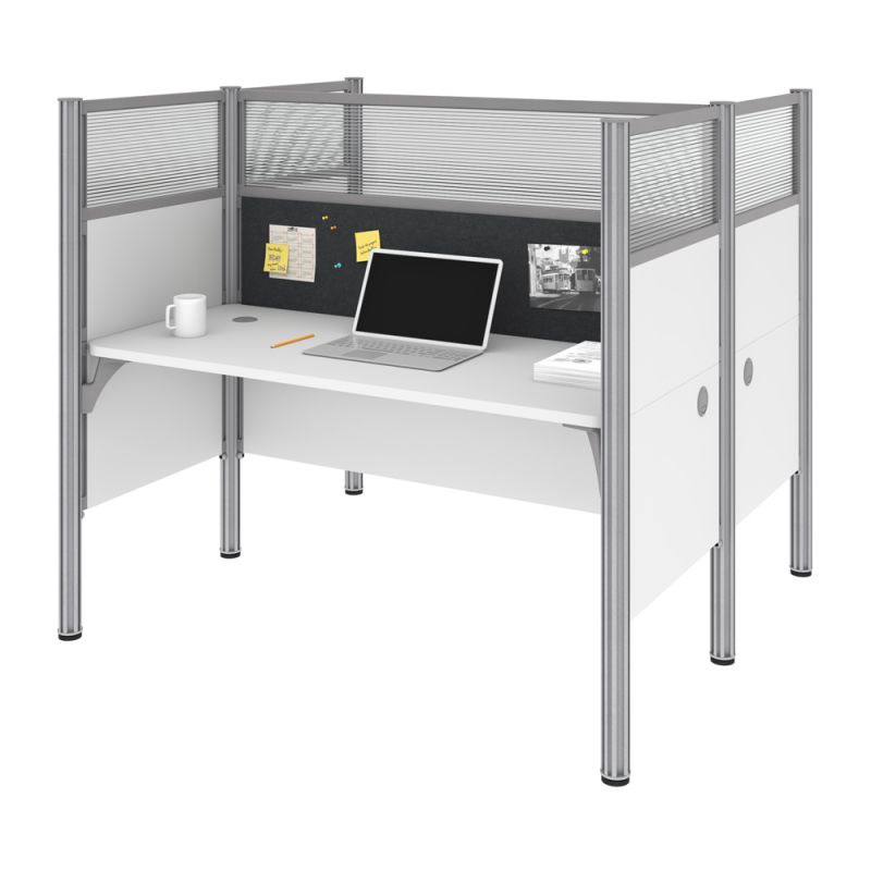 Bestar - Pro-Biz 63W Office Cubicles with Gray Tack Boards and High Privacy Panels in White - 100870DG-17