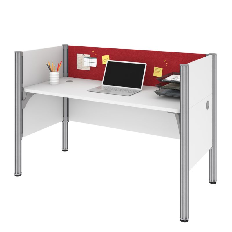 Bestar - Pro-Biz 63W Single Office Cubicle with Red Tack Board and Low Privacy Panels in White - 100871CR-17