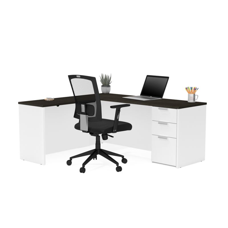 Bestar - Pro-Concept Plus 72W L-Shaped Desk with Pedestal in White & Deep Grey - 110885-17