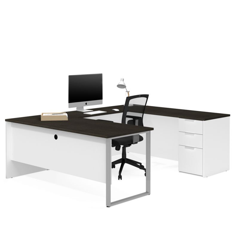 Bestar - Pro-Concept Plus 72W U-Shaped Executive Desk with Pedestal in White & Deep Grey - 110888-17