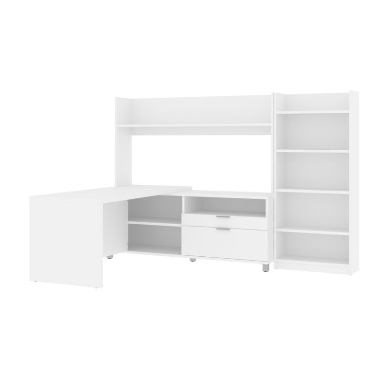 Bestar - Pro-Linea 72W L-Shaped Desk with Hutch and Bookcase in White - 120896-17