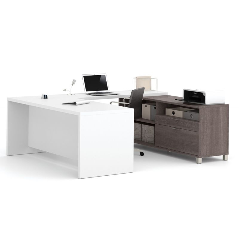Bestar - Pro-Linea 72W U-Shaped Executive Desk in Bark Grey & White - 120895-47