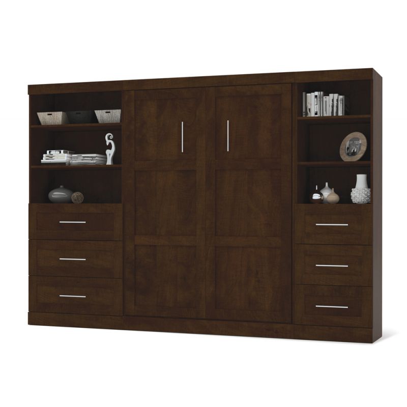 Bestar - Pur Full Murphy Bed and 2 Shelving Units with Drawers (120W) in Chocolate - 26890-69