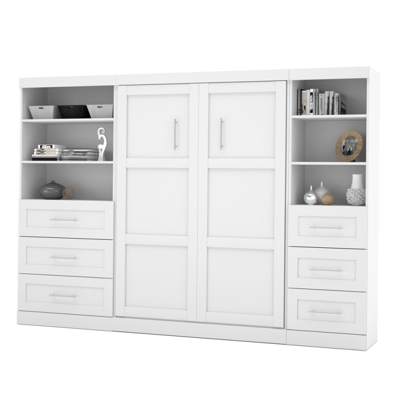 Bestar - Pur Full Murphy Bed and 2 Shelving Units with Drawers (120W) in White - 26890-17