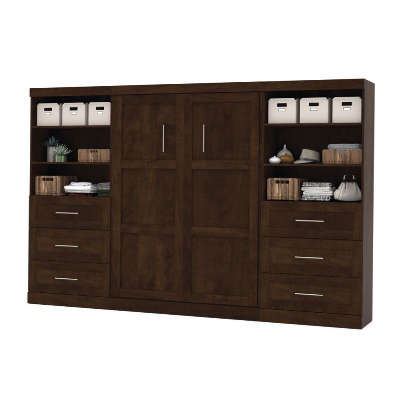 Bestar - Pur Full Murphy Bed and 2 Shelving Units with Drawers (131W) in Chocolate - 26896-69