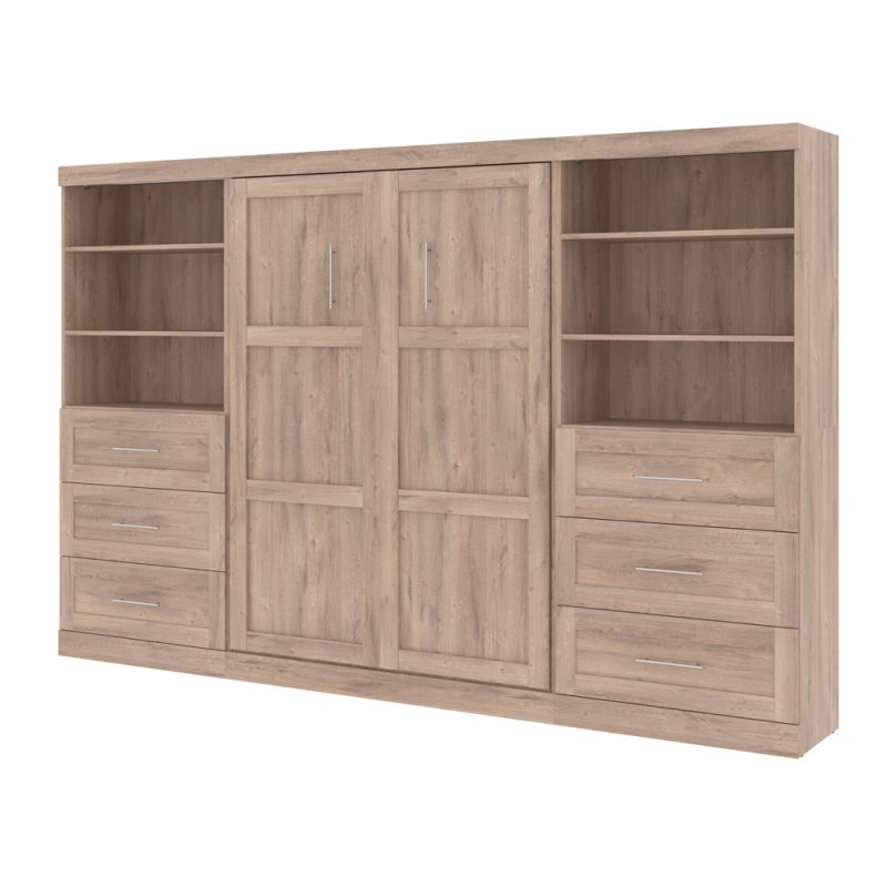 Bestar - Pur Full Murphy Bed and 2 Shelving Units with Drawers (131W) in Rustic Brown - 26896-000009