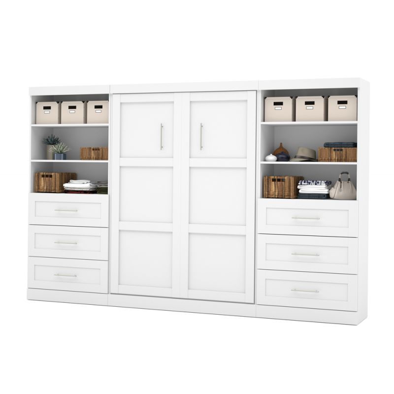 Bestar - Pur Full Murphy Bed and 2 Shelving Units with Drawers (131W) in White - 26896-17