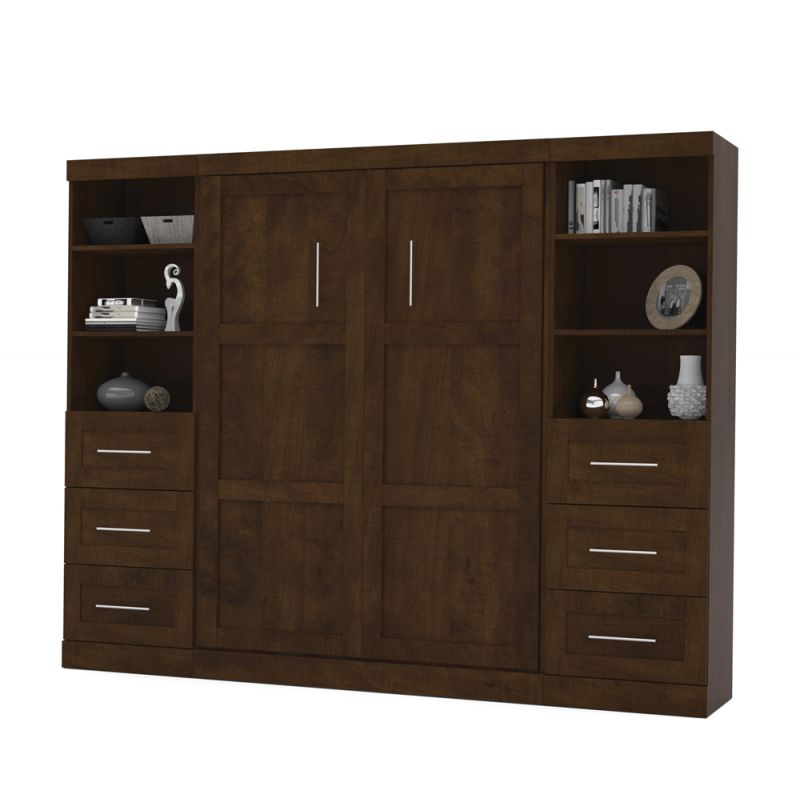 Bestar - Pur Full Murphy Bed and 2 Storage Units with Drawers (109W) in Chocolate - 26894-69