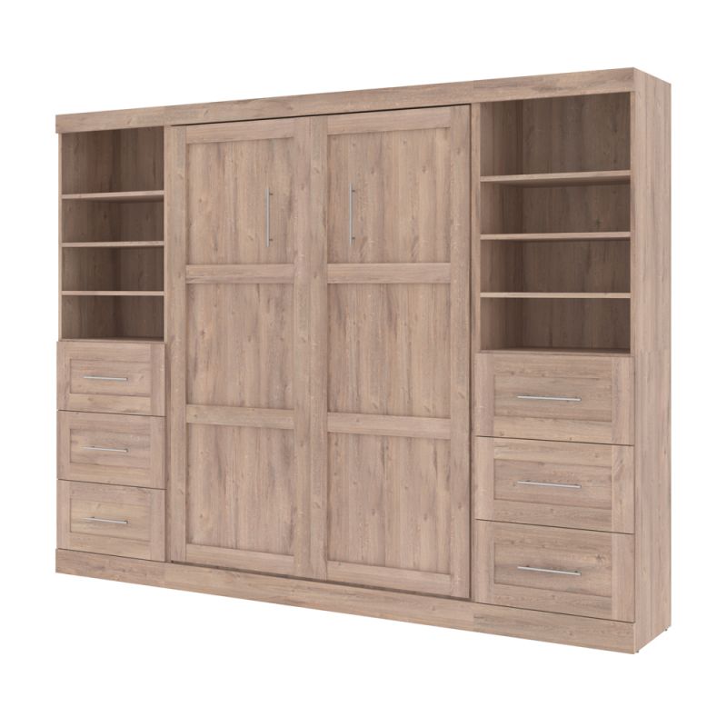 Bestar - Pur Full Murphy Bed and 2 Storage Units with Drawers (109W) in Rustic Brown - 26894-000009