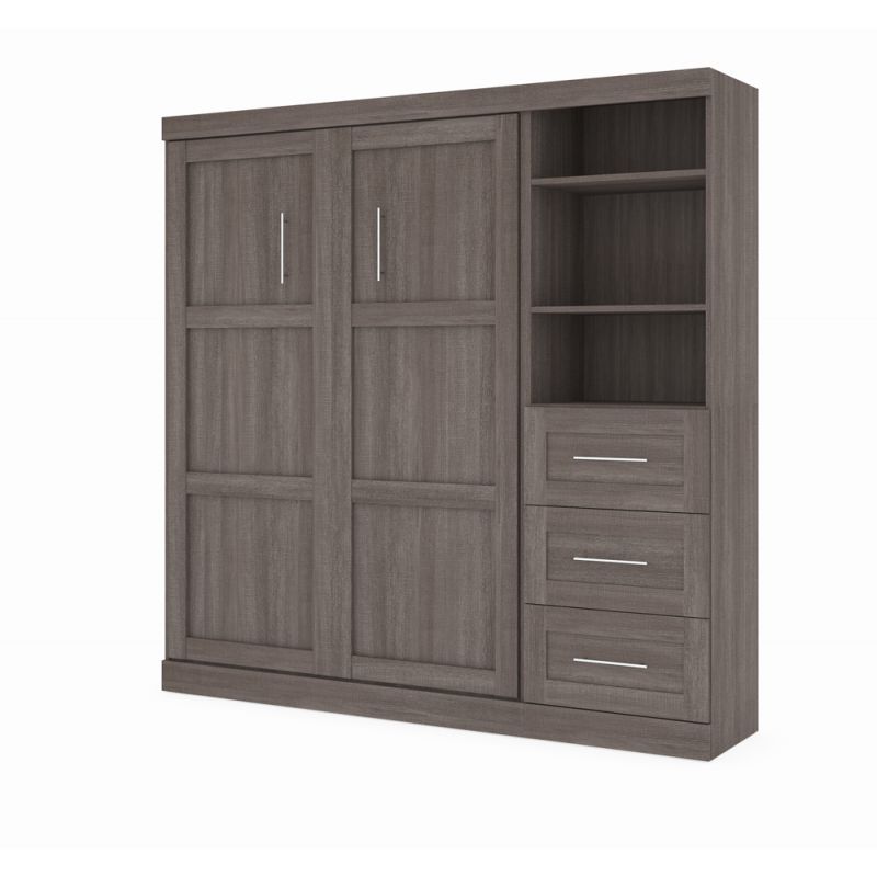 Bestar - Pur Full Murphy Bed and Storage Unit with Drawers (84W) in Bark Grey - 26868-47
