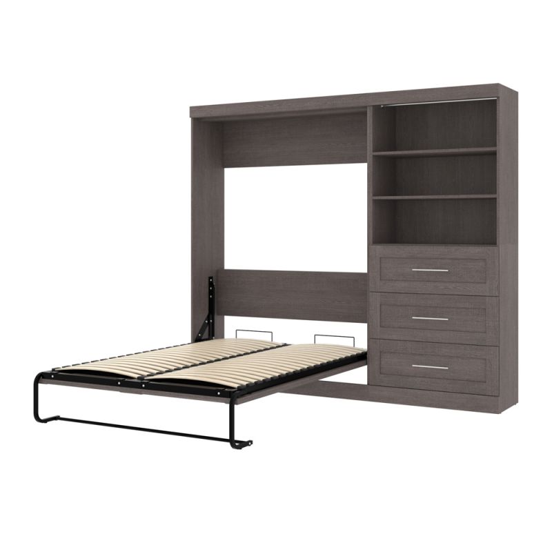 Bestar - Pur Full Murphy Bed and Storage Unit with Drawers (95W) in Bark Grey - 26891-47