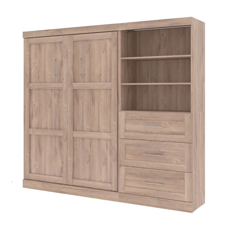 Bestar - Pur Full Murphy Bed and Storage Unit with Drawers (95W) in Rustic Brown - 26891-000009