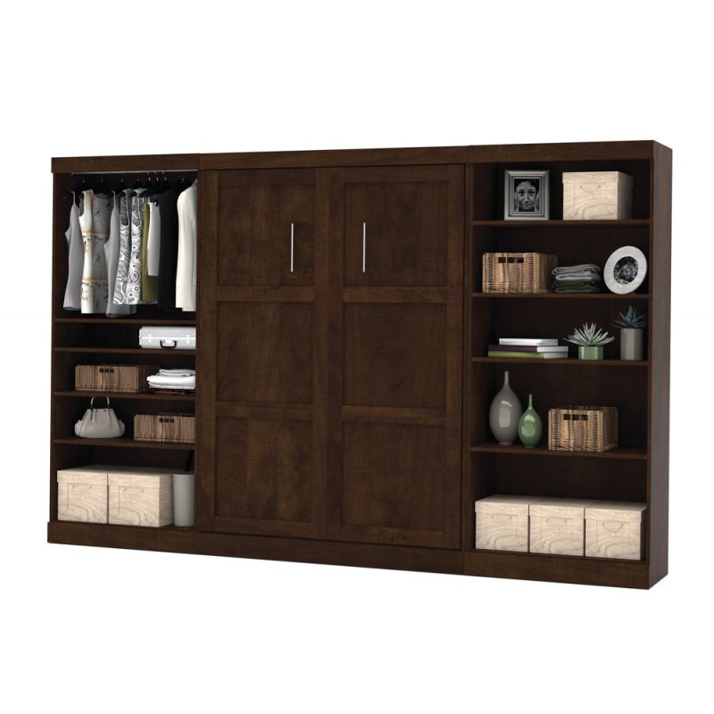 Bestar - Pur Full Murphy Bed with 2 Shelving Units (131W) in Chocolate - 26895-69
