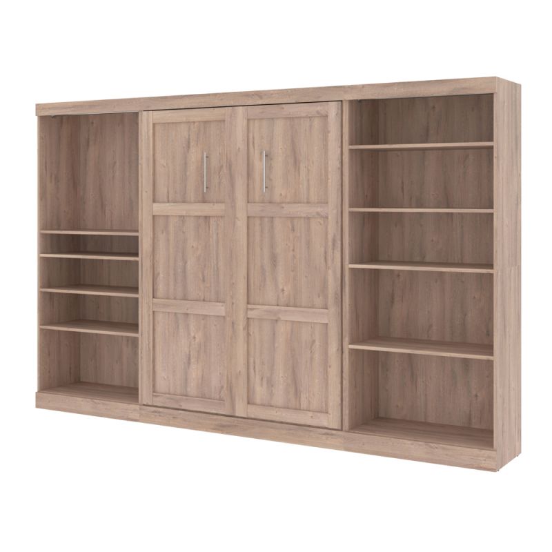 Bestar - Pur Full Murphy Bed with 2 Shelving Units (131W) in Rustic Brown - 26895-000009