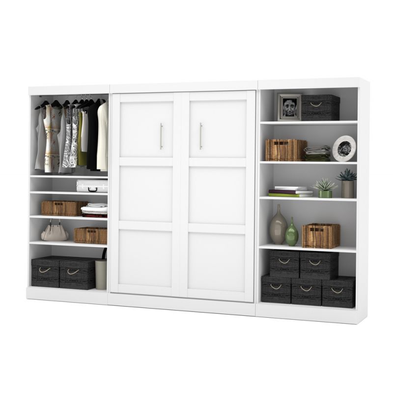 Bestar - Pur Full Murphy Bed with 2 Shelving Units (131W) in White - 26895-17