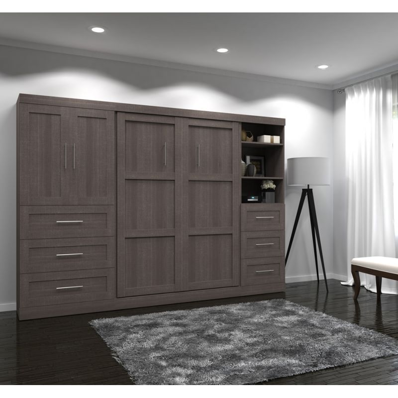 Bestar - Pur Full Murphy Bed with Open and Concealed Storage (120W) in Bark Grey - 26899-47