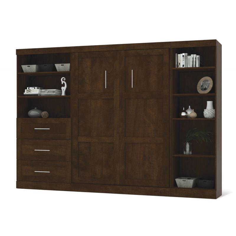 Bestar - Pur Full Murphy Bed with Shelving and Drawers (120W) in Chocolate - 26892-69