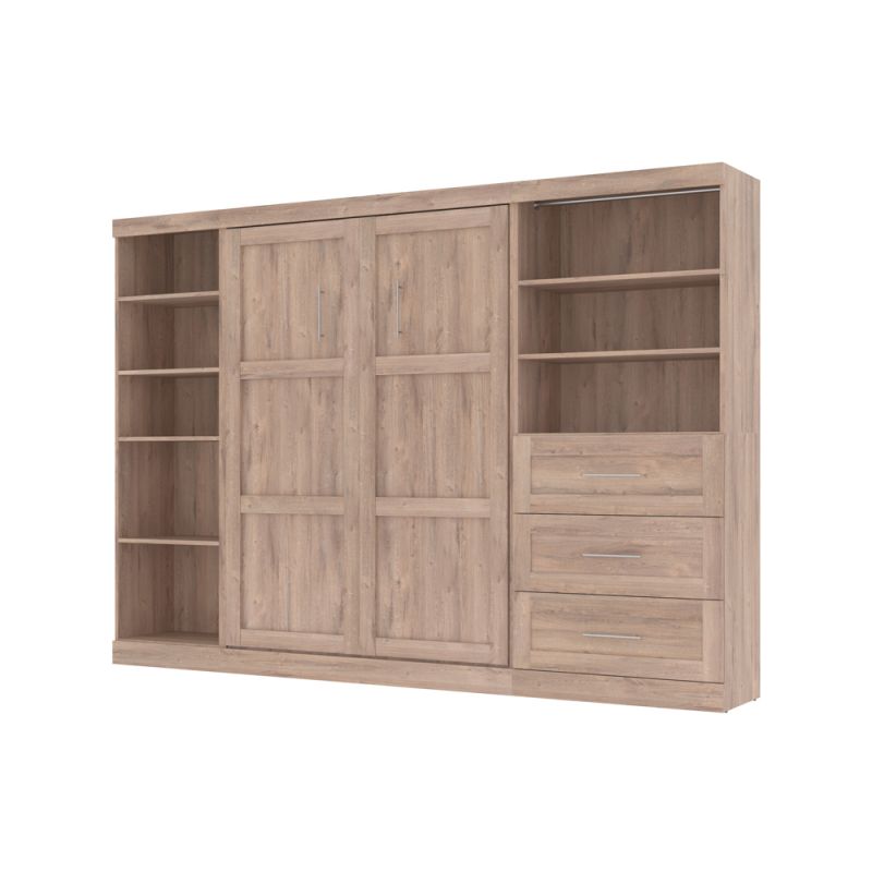 Bestar - Pur Full Murphy Bed with Shelving and Drawers (120W) in Rustic Brown - 26892-000009