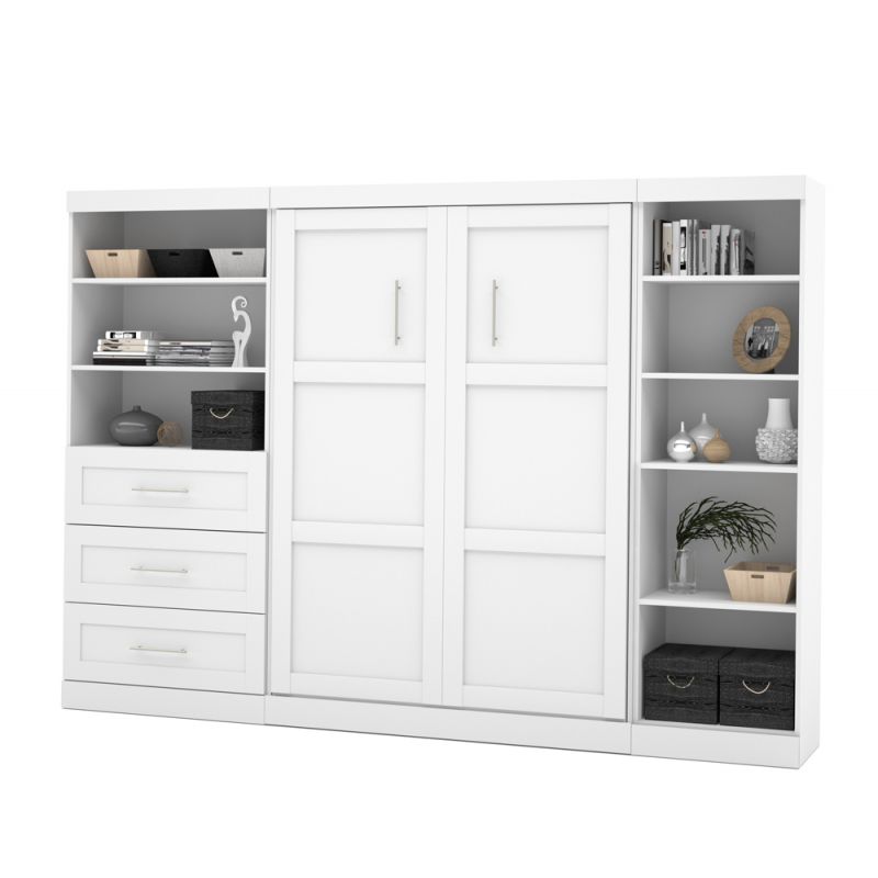 Bestar - Pur Full Murphy Bed with Shelving and Drawers (120W) in White - 26892-17