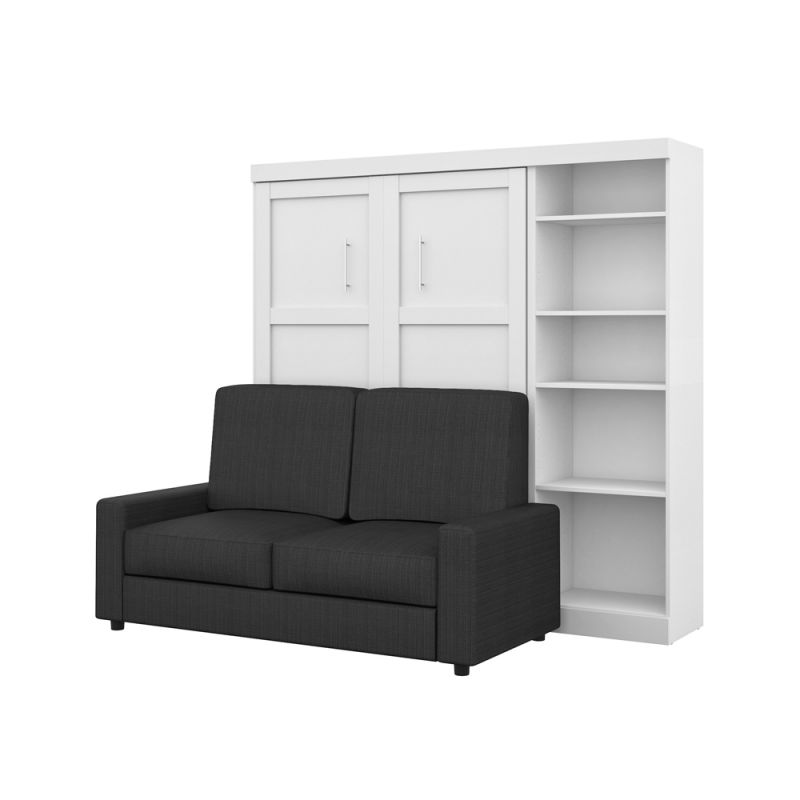 Bestar - Pur Full Murphy Bed with Sofa and Shelving Unit (90W) in White - 26798-000017