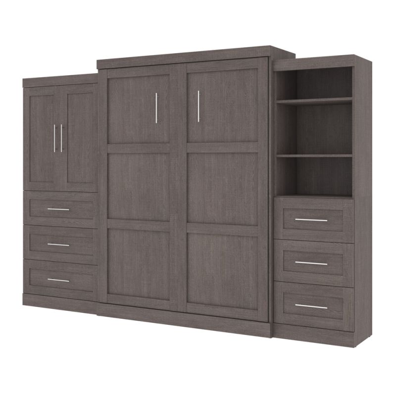 Bestar - Pur Queen Murphy Bed and 2 Multifunctional Storage Units with Drawers (126W) in Bark Grey - 26889-47