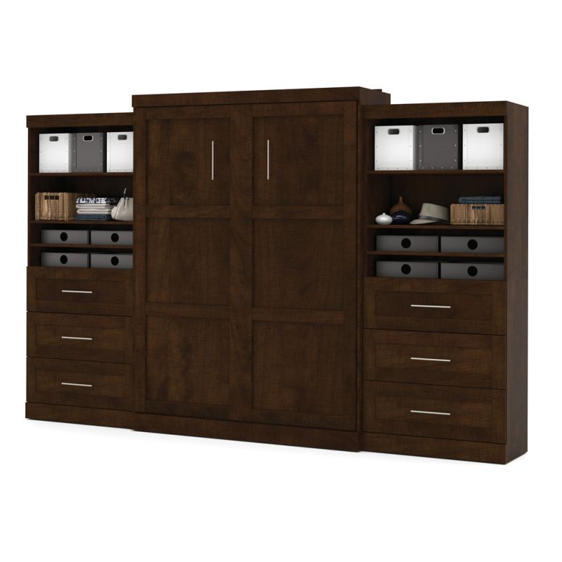 Bestar - Pur Queen Murphy Bed and 2 Shelving Units with Drawers (136W) in Chocolate - 26886-69