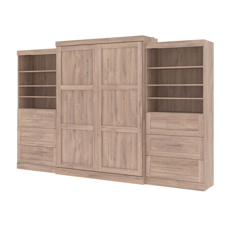 Bestar - Pur Queen Murphy Bed and 2 Shelving Units with Drawers (136W) in Rustic Brown - 26886-000009