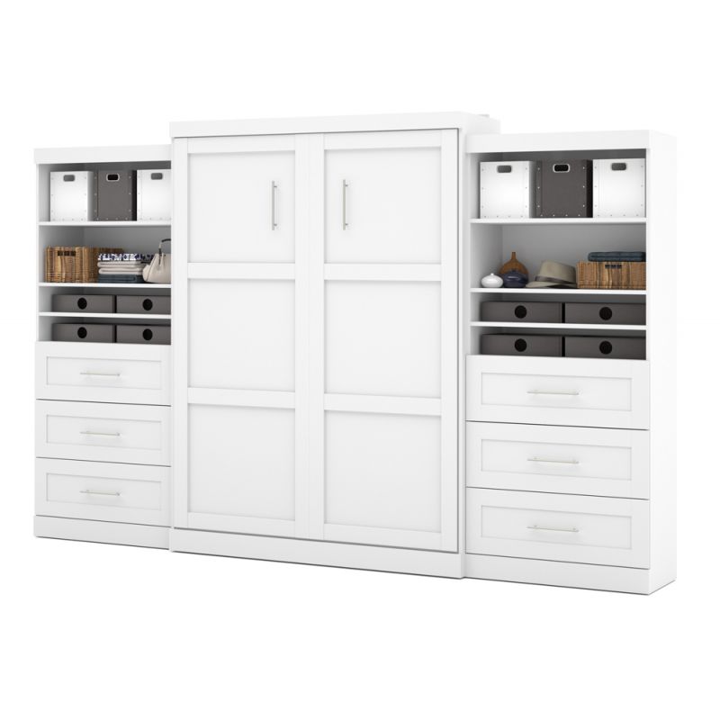 Bestar - Pur Queen Murphy Bed and 2 Shelving Units with Drawers (136W) in White - 26886-17