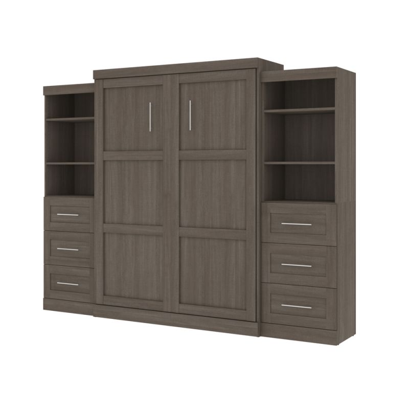 Bestar - Pur Queen Murphy Bed and 2 Storage Units with Drawers (115W) in Bark Grey - 26884-47